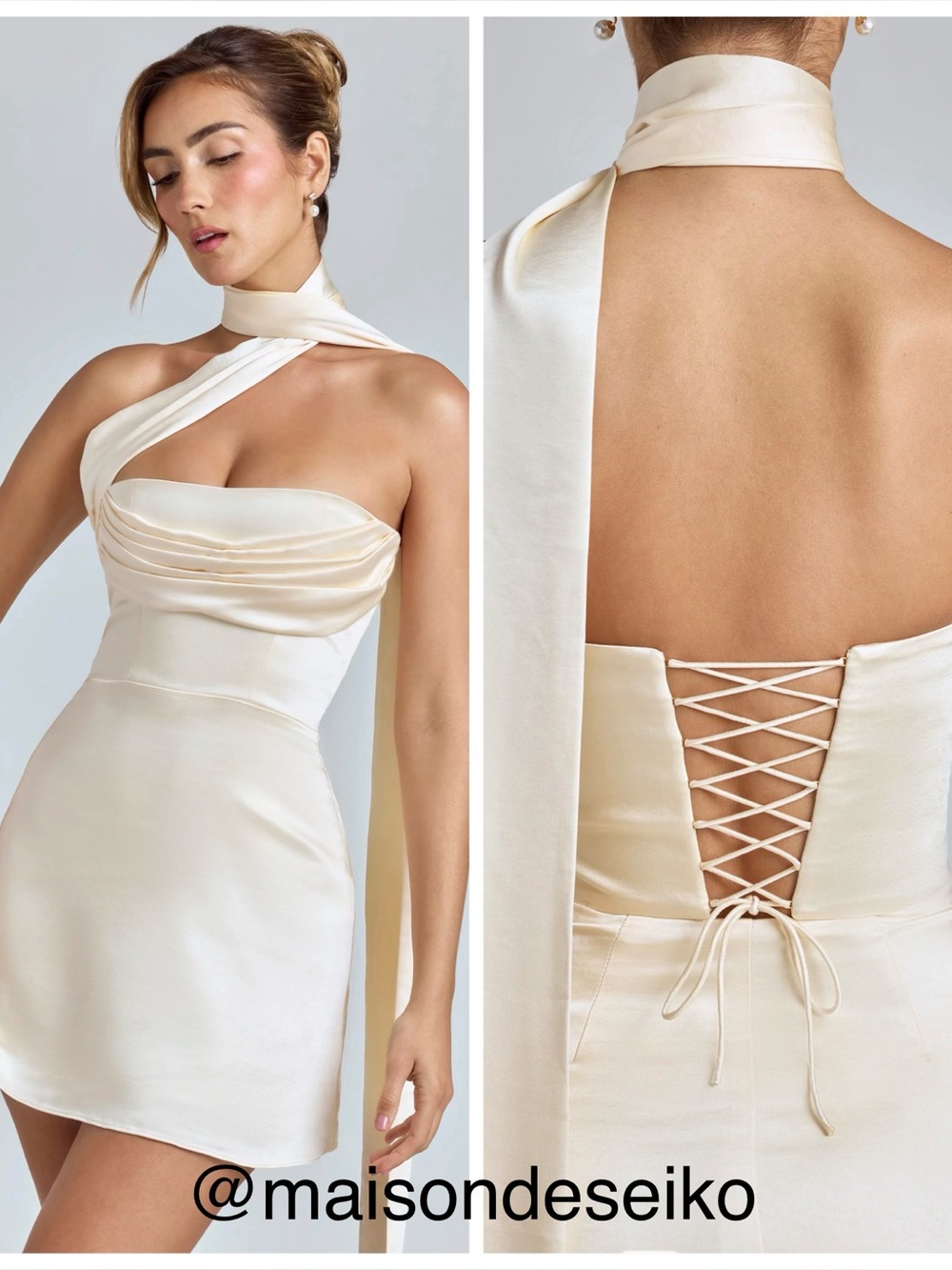 NWT Oh Polly Mini Dress Ivory Satin Scarf Strapless Corset Anastasia size 4